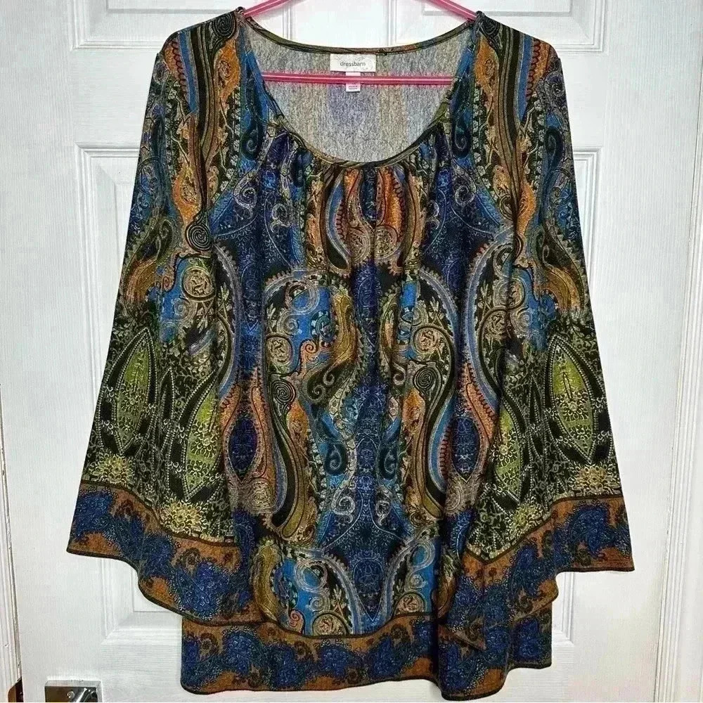 Dress Barn Multicolor Paisley Scoop Neck Tunic